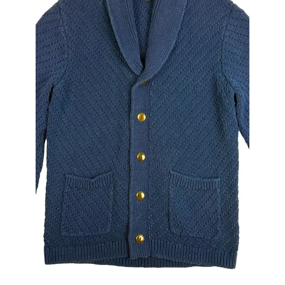 J.Crew Men’s Navy Blue Cotton Textured Knit Shawl Collar Cardigan Sweater M